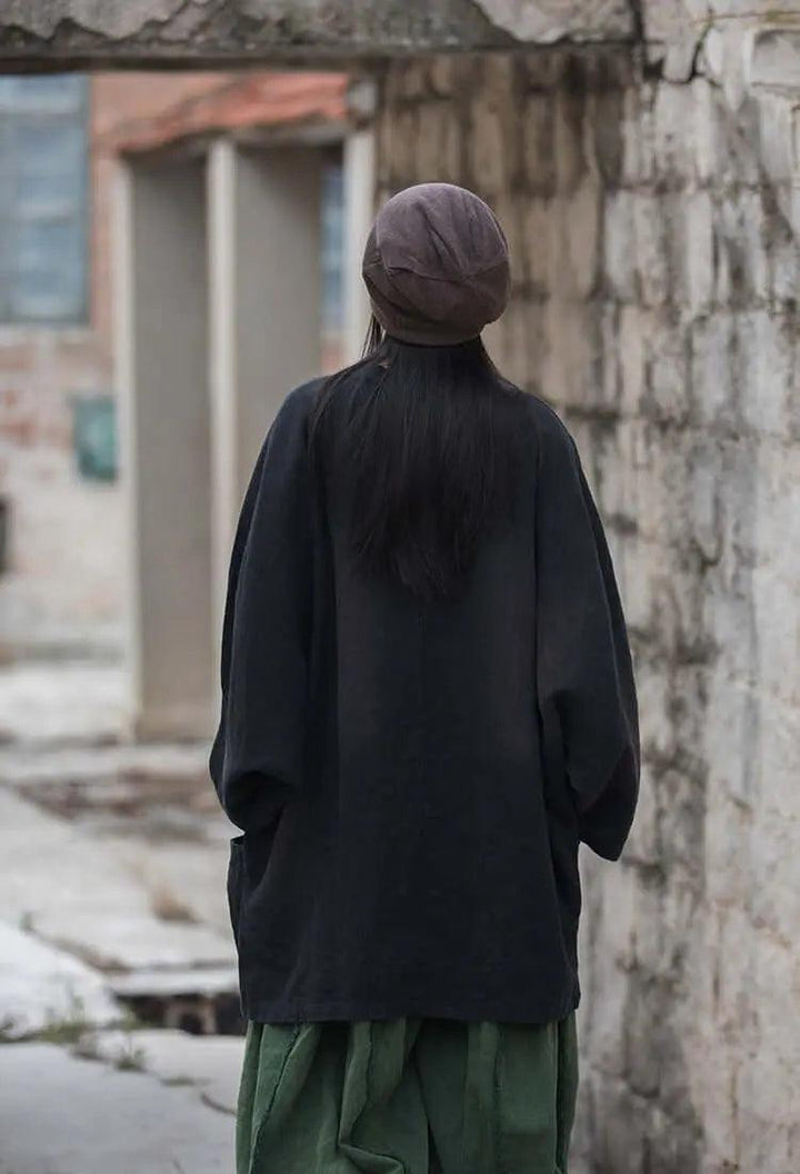 linen coat womens - linen blend trench coat tops for Women-Women's coat-Thebesttailor-Thebesttailor