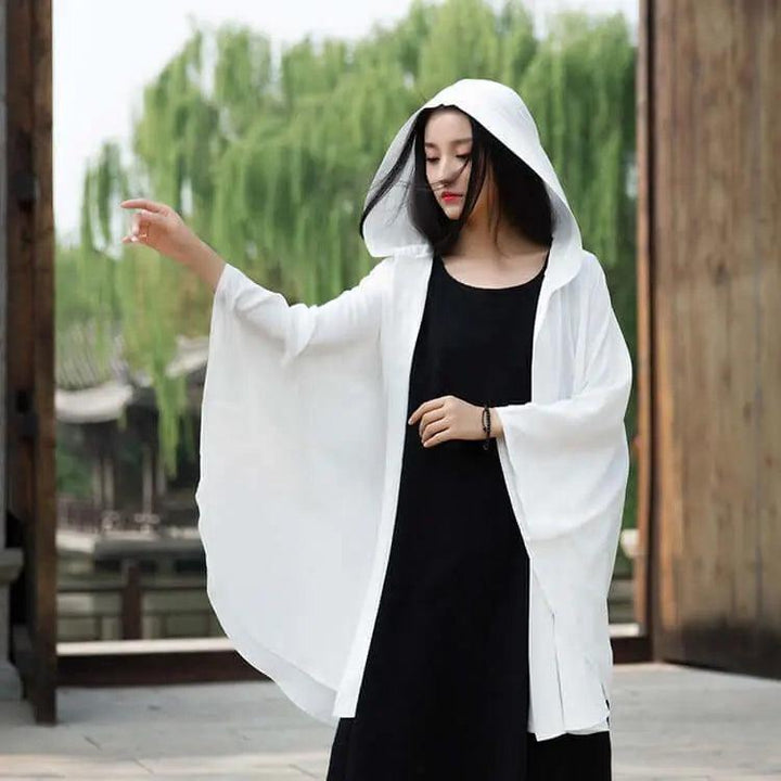 BEST LINEN WITCHES CLOAK WITH BAT SLEEVES-Women's Shirt-Thebesttailor-Thebesttailor