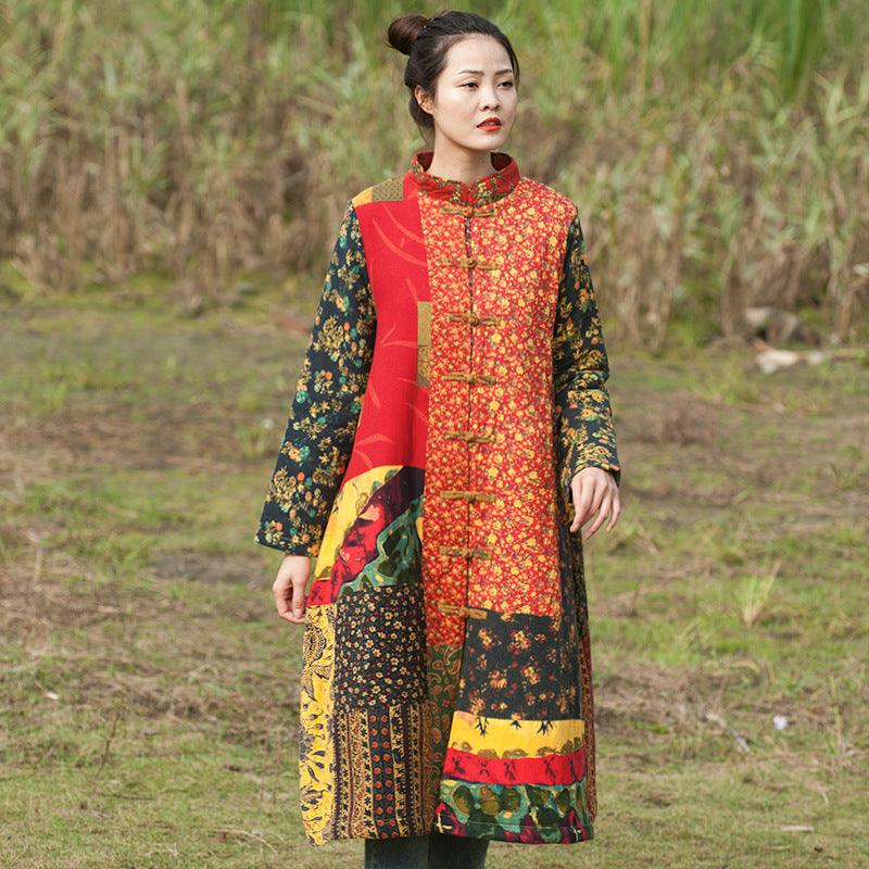 Bohemian cotton women's winter long coat-Women's Shirt-Thebesttailor-One size-Red-Linen-Thebesttailor