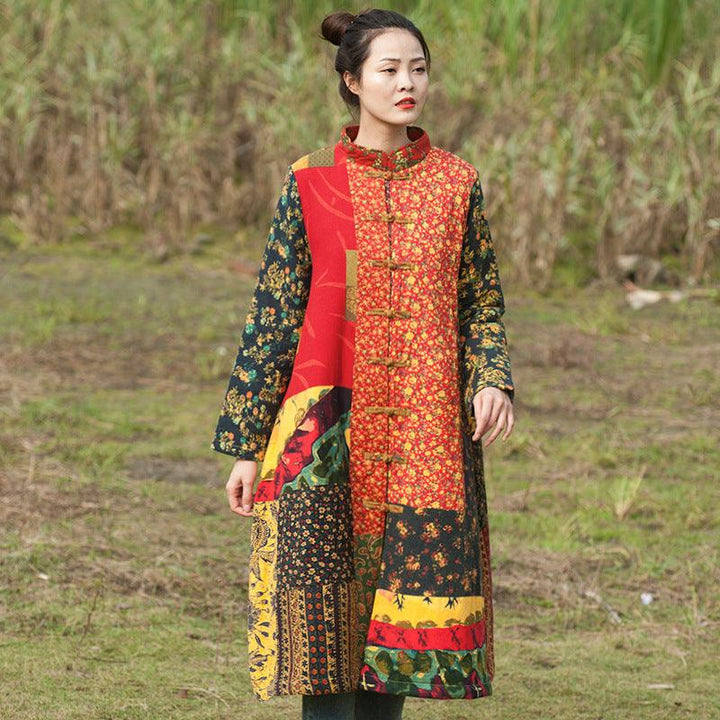Bohemian cotton women's winter long coat-Women's Shirt-Thebesttailor-One size-Red-Linen-Thebesttailor