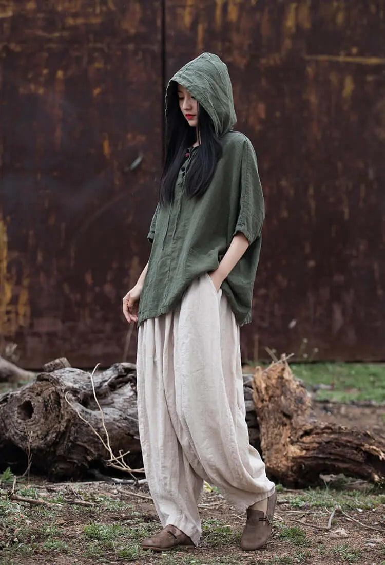 Linen Harem Pants for Women: Comfy Casualwear-Women's pants-Thebesttailor-Thebesttailor