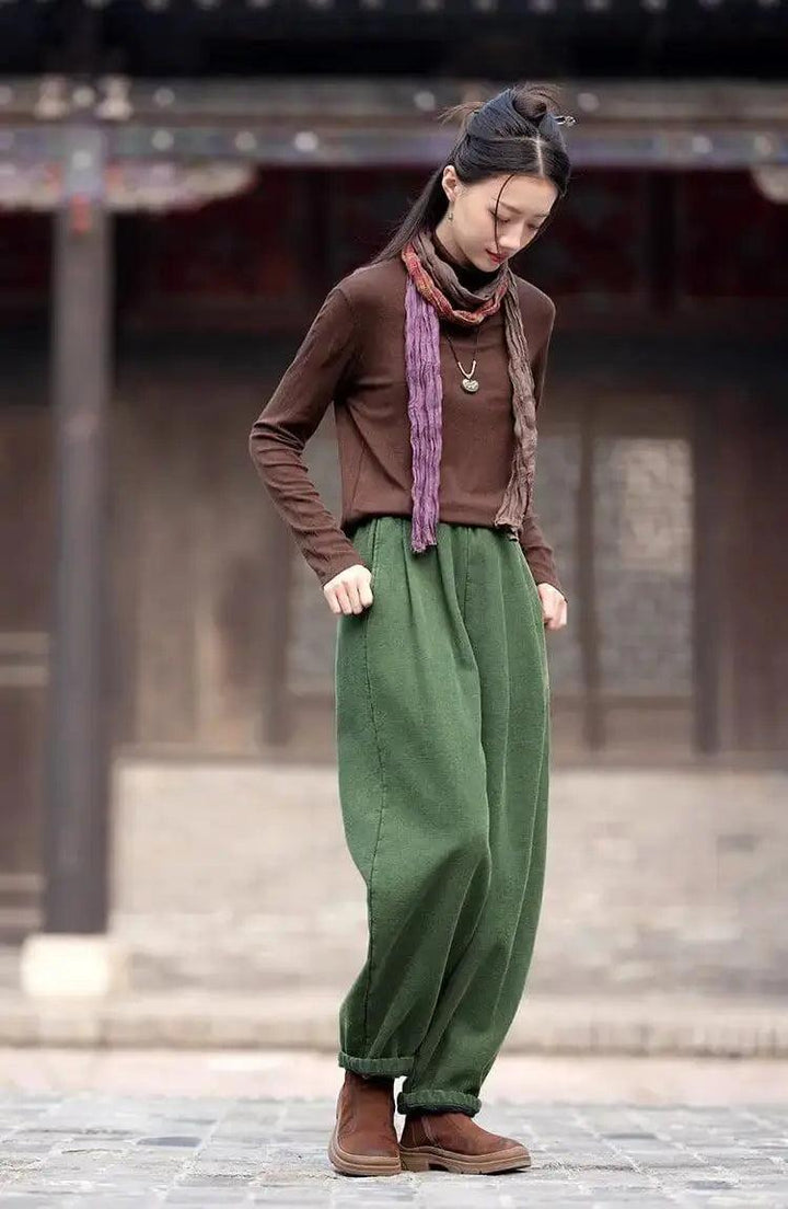 spring pants for women Loose Boho Vintage Linen Bloomers-Women's pants-Thebesttailor-Thebesttailor