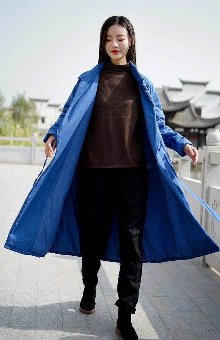 Elegant Vintage Linen Coat with Silk Cotton Filling-Women's coat-Thebesttailor-Thebesttailor