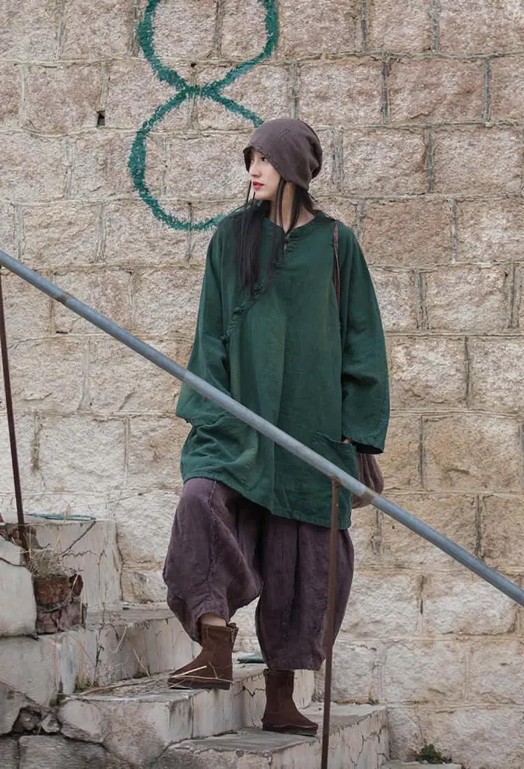linen coat womens - linen blend trench coat tops for Women-Women's coat-Thebesttailor-Thebesttailor