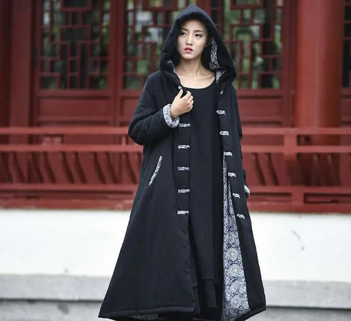 Mystical Enchantress Linen Hooded Cotton Winter Coat-Women's coat-Thebesttailor-Thebesttailor