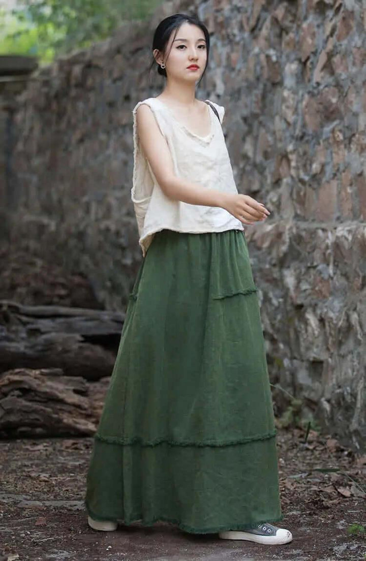 a line skirt Green Retro beach maxi skirt - skirts for women-Women's Skirts-Thebesttailor-Thebesttailor
