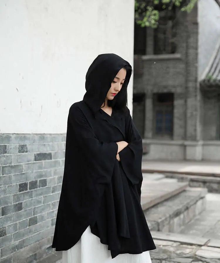BEST LINEN WITCHES CLOAK WITH BAT SLEEVES-Women's Shirt-Thebesttailor-Thebesttailor