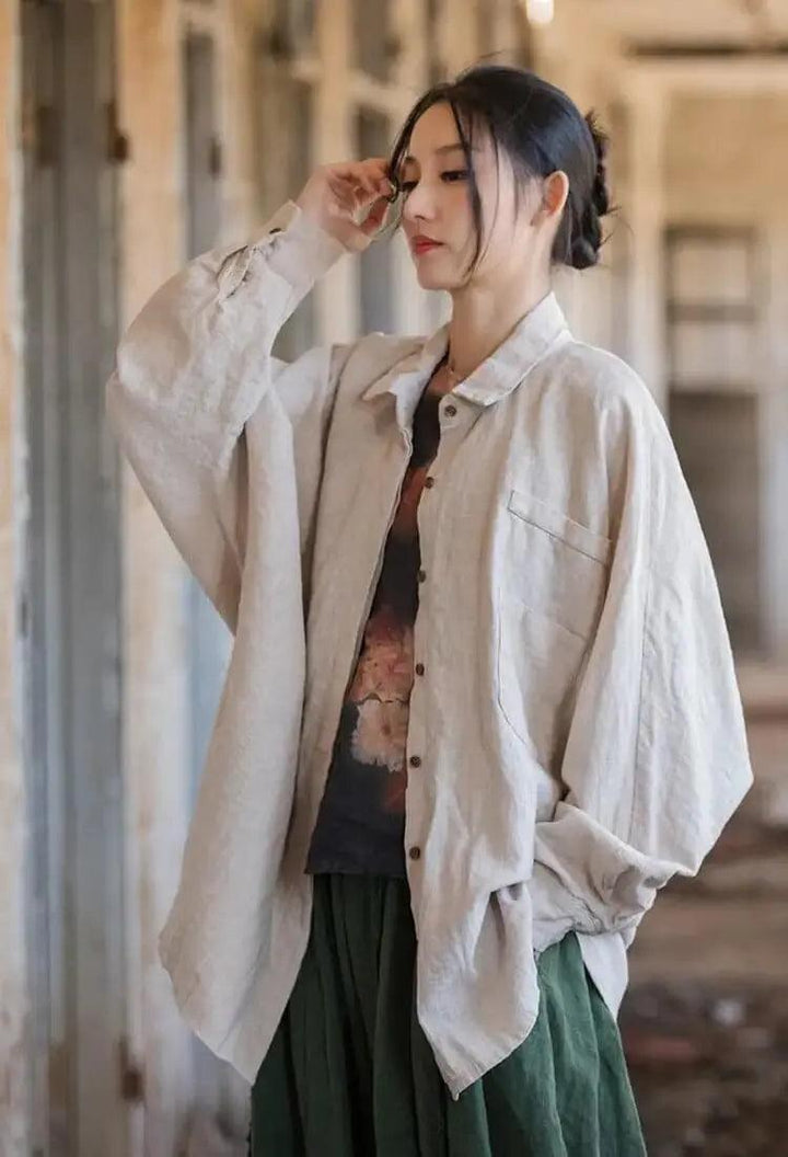 linen cardigan Women's Tops Summer Linen blouse for women-Women's Shirt-Thebesttailor-Thebesttailor