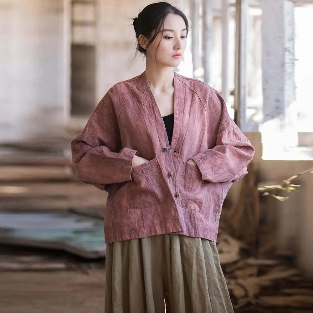 linen shirts women and linen tops for women ladies linen tops-Women's coat-Thebesttailor-One size-Red-Linen-Thebesttailor
