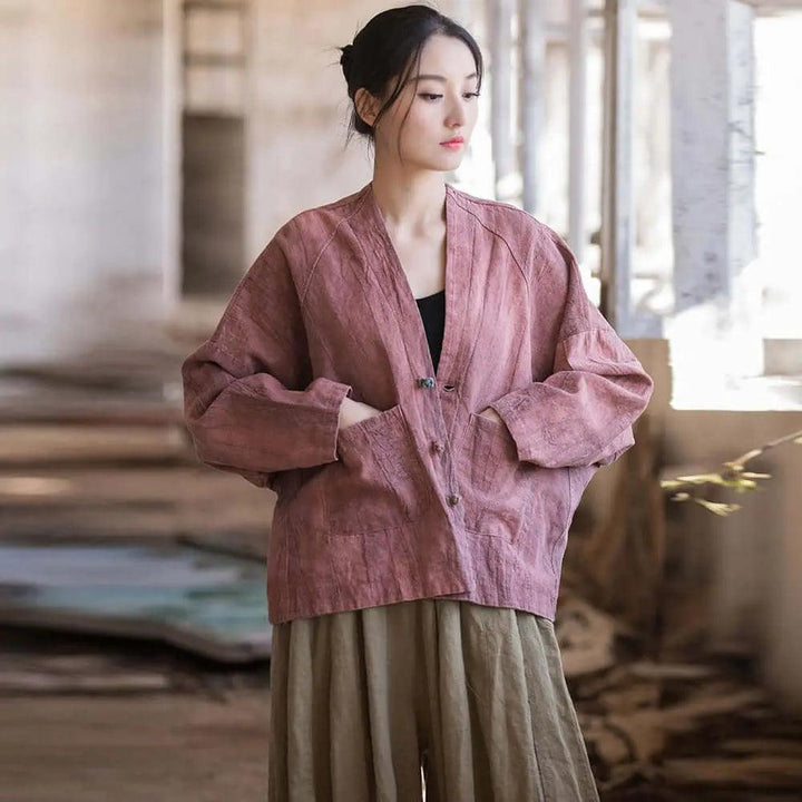 linen shirts women and linen tops for women ladies linen tops-Women's coat-Thebesttailor-One size-Red-Linen-Thebesttailor