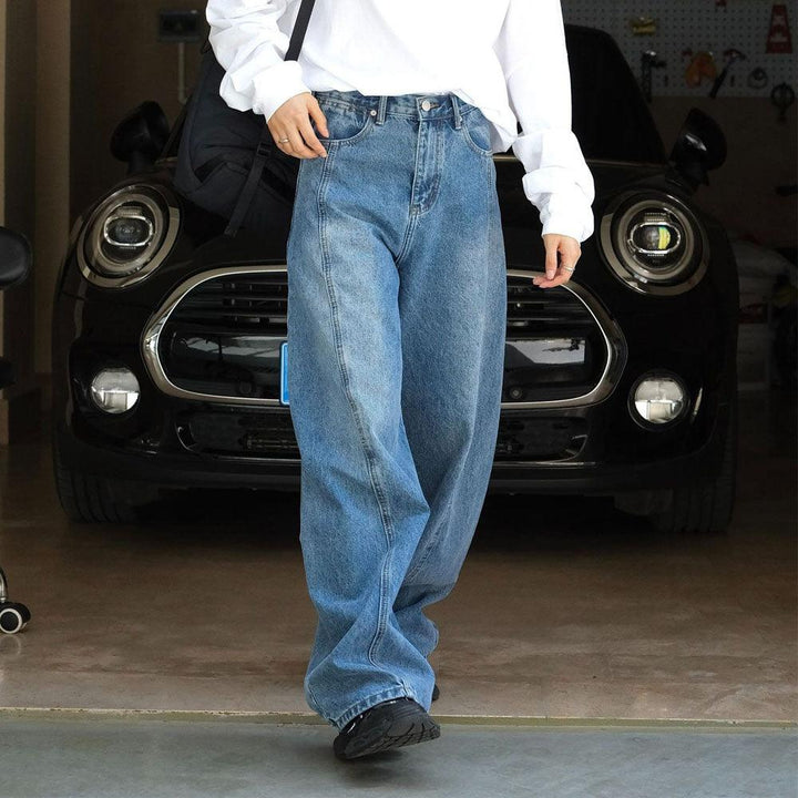 Blue denim high waist wide leg pants-Women's pants-Thebesttailor-S-Blue-Denim-Thebesttailor