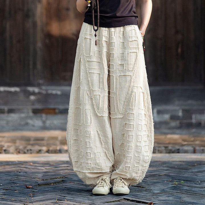 Meditation Elastic Waist Large Loose Trousers linen bloomers women's-Women's pants-Thebesttailor-One size-Beige-Linen-Thebesttailor