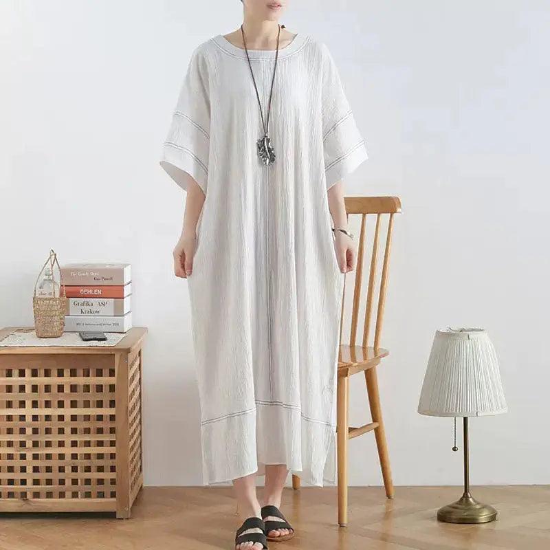 white cotton dress dresses for women maxi dress with pockets-Women's dress-Thebesttailor-One size-White-Cotton-Thebesttailor
