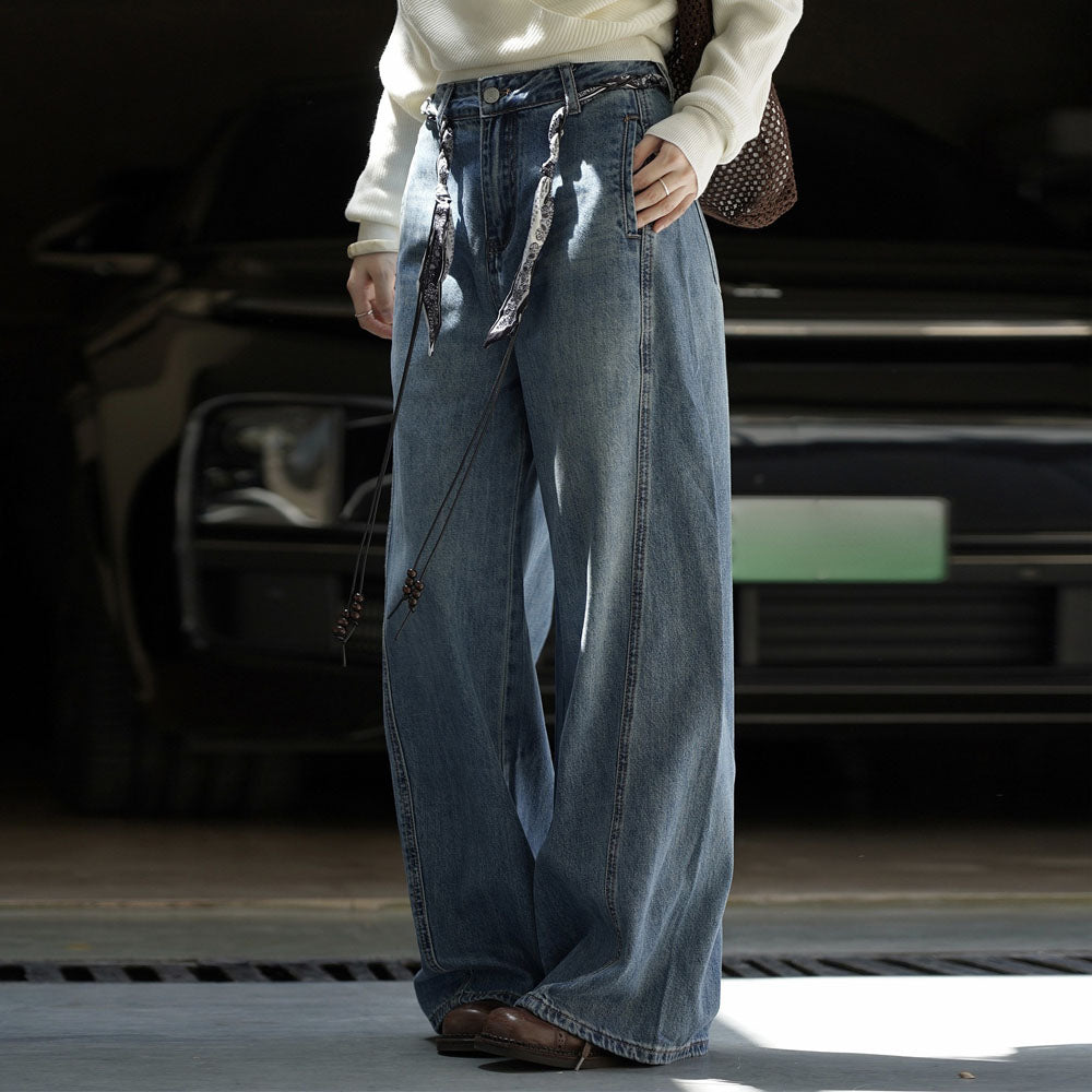 blue wide leg denim trousers high waisted by Thebesttailor