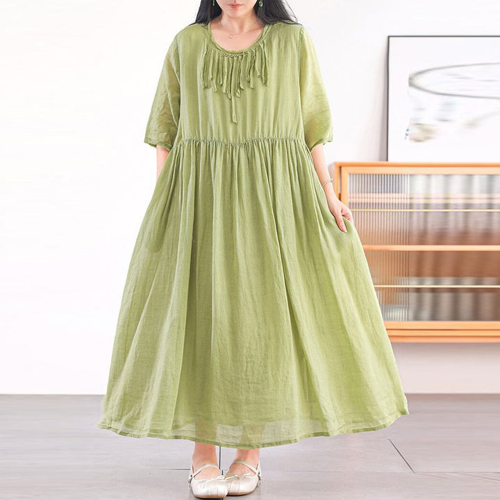 Summer Casual Ramie A Line Half Sleeve Oversized Dress
