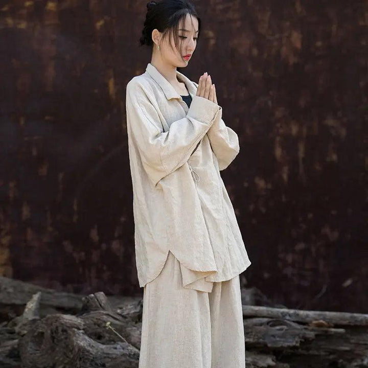 women tops Vintage Lace-up Linen Cardigan with Retro Style-Women's Shirt-Thebesttailor-One size-Linen color-Linen-Thebesttailor