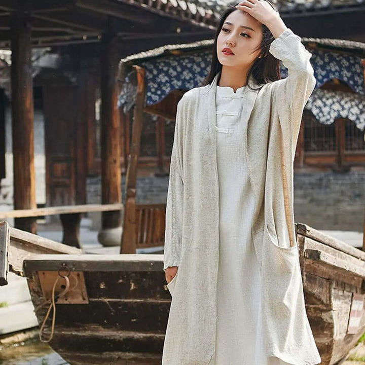 linen trench coat womens - Elegant Spring and Autumn Attire-Women's coat-Thebesttailor-One size-Linen color-Linen-Thebesttailor