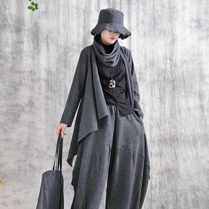 Winter Casual Gray Asymmetrical Top Long Sleeve