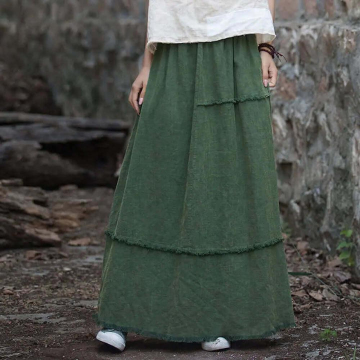 a line skirt Green Retro beach maxi skirt - skirts for women-Women's Skirts-Thebesttailor-One size-Green-Linen/cotton-Thebesttailor