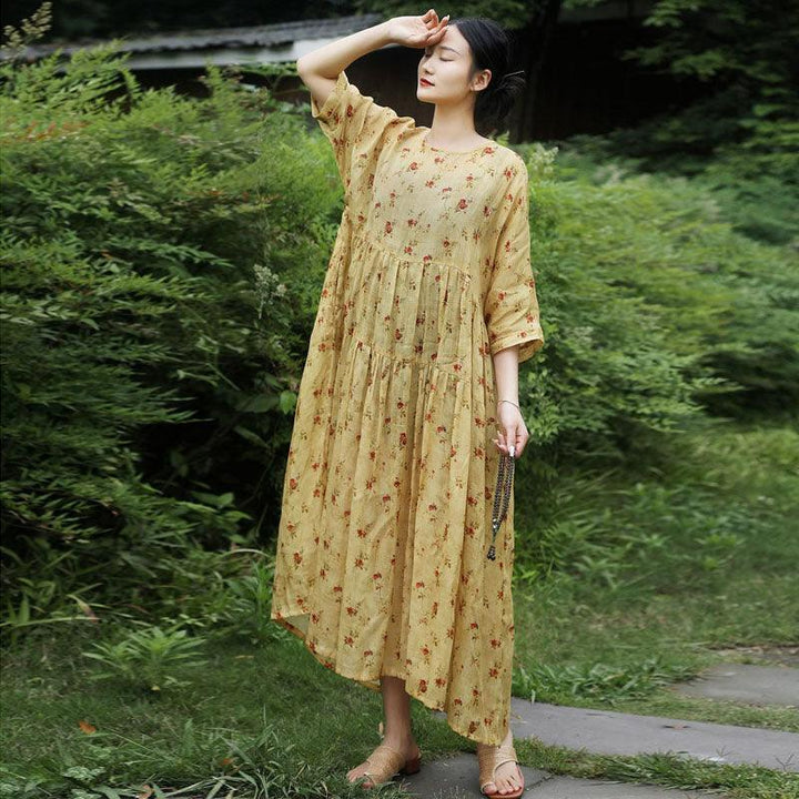 Long floral ramie bustier dress woman Boho Dresses for Women Summer in a vibrant floral design, perfect for summer outings.