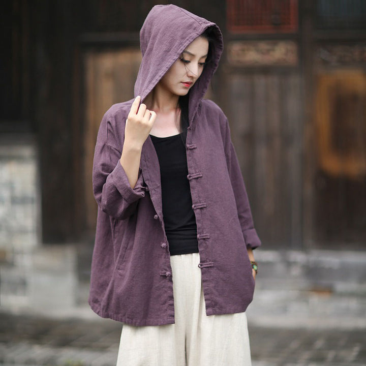 Women's Linen Hooded Cardigan Shirt