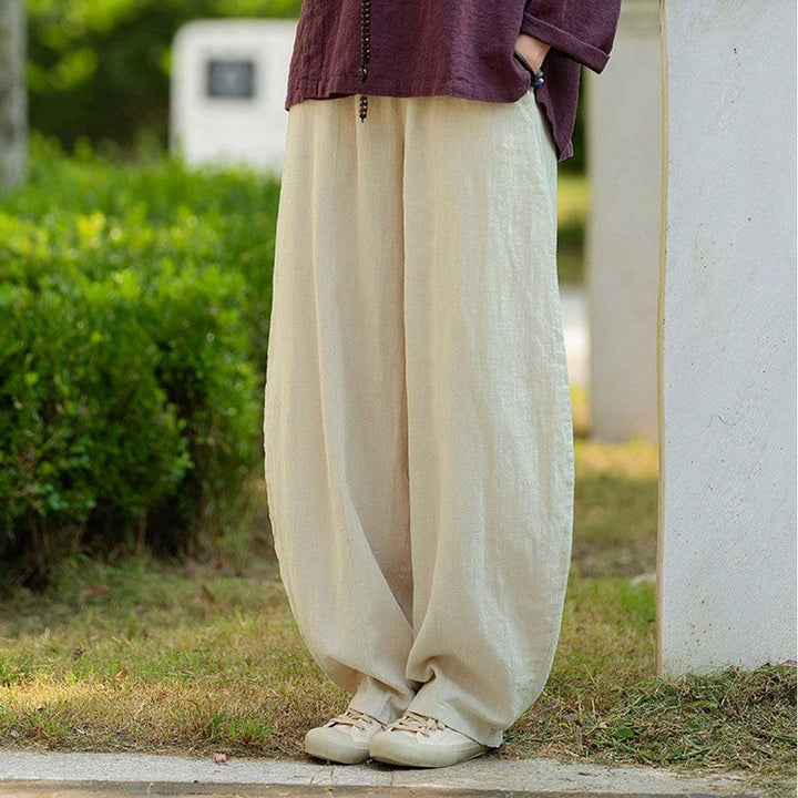 linen harem pants women's Meditation Elastic Waist Large Loose-Women's pants-Thebesttailor-One size-Beige-Linen-Thebesttailor