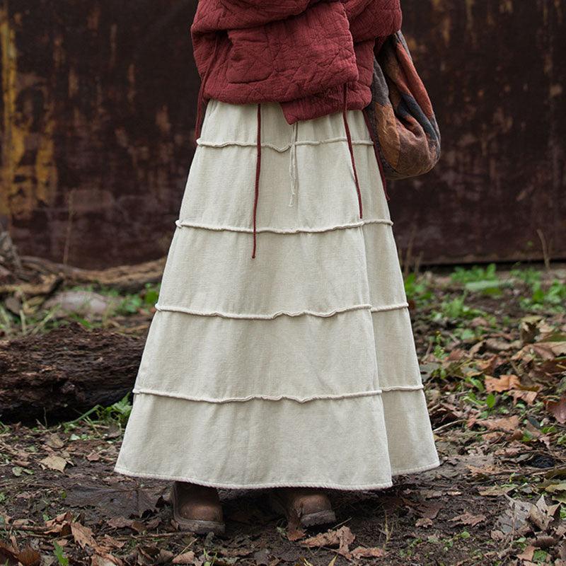 Retro Long Wool A-line Maxi Skirt with Pockets for Women-Women's Skirts-Thebesttailor-One size-Linen Colors-Ramie-Thebesttailor