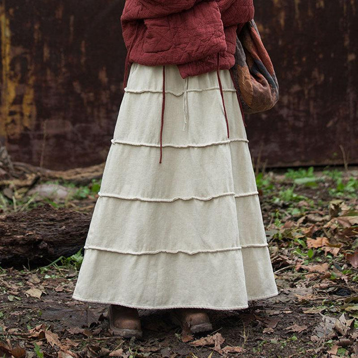Retro Long Wool A-line Maxi Skirt with Pockets for Women-Women's Skirts-Thebesttailor-One size-Linen Colors-Ramie-Thebesttailor