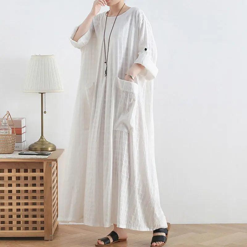 ankle length dress maxi dress for women white cotton dress-Women's dress-Thebesttailor-One size-White-Cotton-Thebesttailor