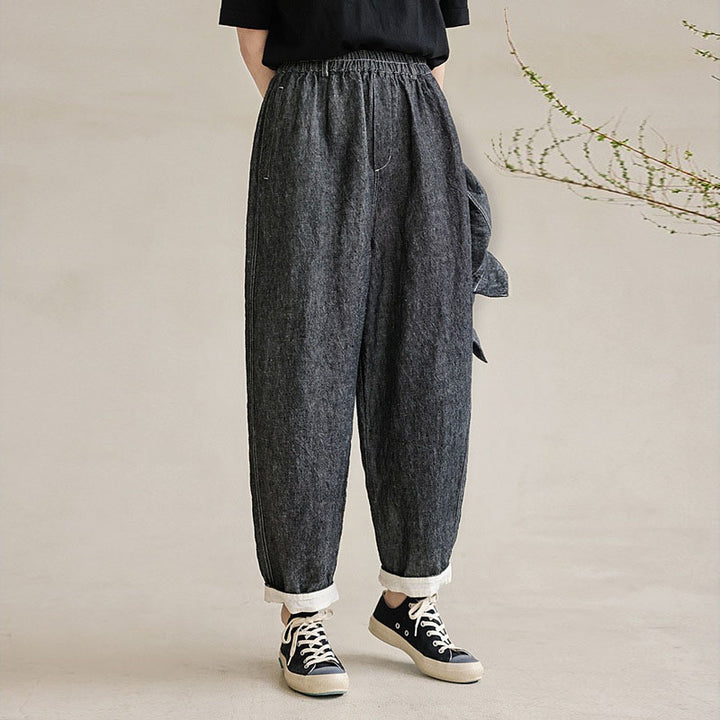 Women's Casual Autumn Yarn-Dyed Linen Carrot Pants