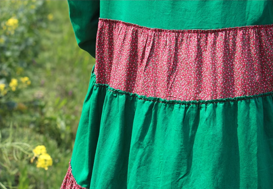 Cotton Floral Boho Midi Dress With Bracelet Sleeves