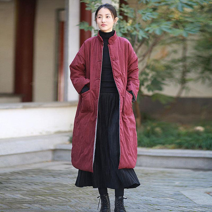 Retro Long Sleeve Quilted Padded Coat for Women – Winter Essential-Women's coat-Thebesttailor-One size-Red-Linen-Thebesttailor