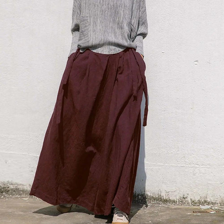 Versatile Bohemian Linen Culottes Mid-Waist Wide-Leg Pants-Women's pants-Thebesttailor-One size-Reddish brown-Thebesttailor
