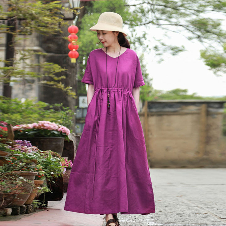 Summer Purple Linen Wrap Dress for Women