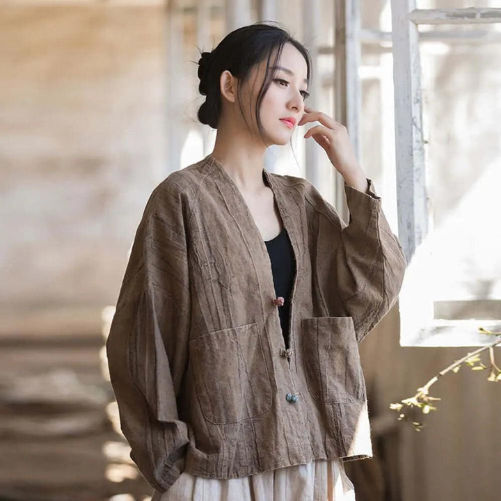 linen shirts women and linen tops for women ladies linen tops-Women's coat-Thebesttailor-One size-Brown-Linen-Thebesttailor