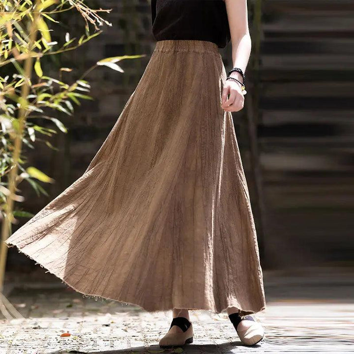 Swing Skirt Linen Maxi Skirt with Retro Pleats and Pockets-Women's Skirts-Thebesttailor-One size-Beige-Linen-Thebesttailor