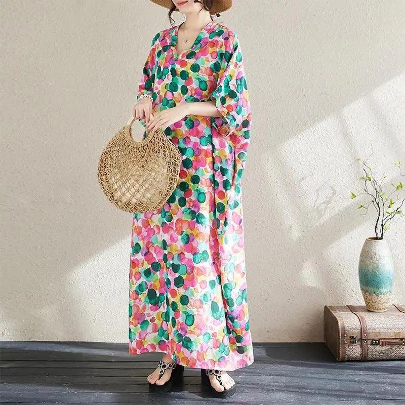 Bohemian Women's Dresses Vintage Printed V-Neck Dresses-Women's dress-Thebesttailor-Thebesttailor