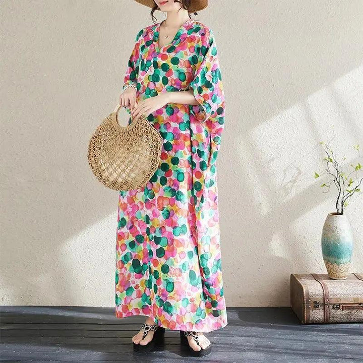 Bohemian Women's Dresses Vintage Printed V-Neck Dresses-Women's dress-Thebesttailor-Thebesttailor