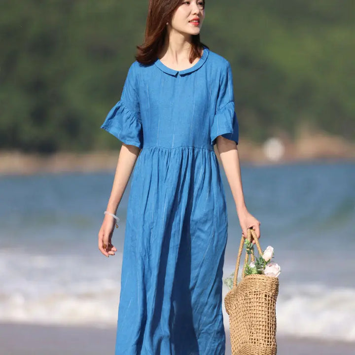 Blue Linen Long Dress