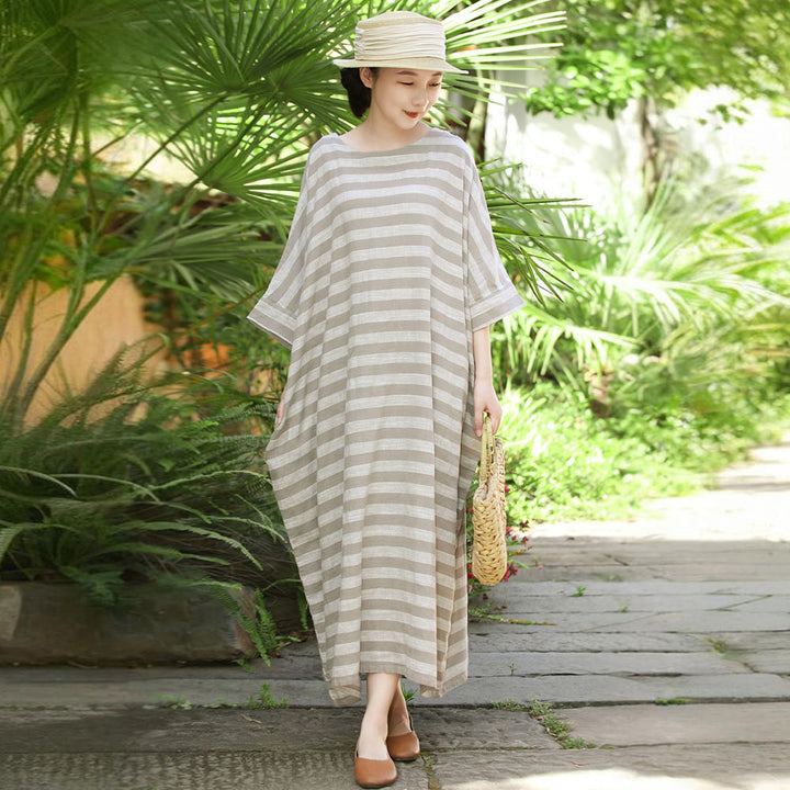 Summer Linen Oversized Striped Dress for Women