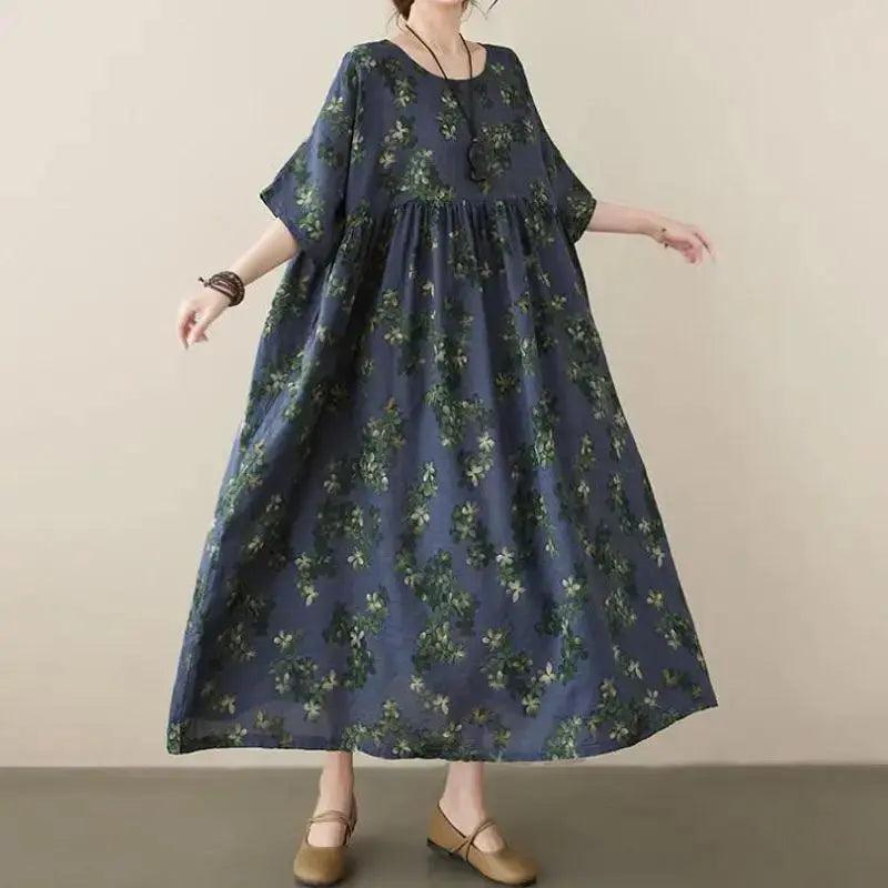Summer Maxi Dress for Effortless Chic-Women's dress-Thebesttailor-One size-Blue-Cotton-Thebesttailor