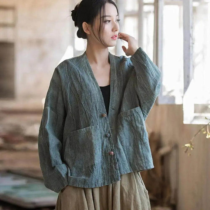 linen shirts women and linen tops for women ladies linen tops-Women's coat-Thebesttailor-One size-Green-Linen-Thebesttailor