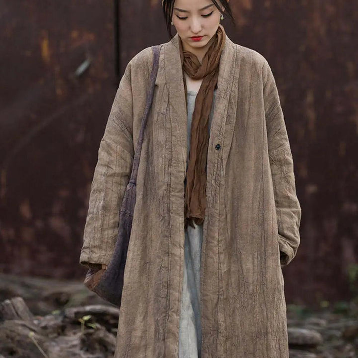 Elegant Winter Women's Ramie and Cotton Coat Ensemble-Women's coat-Thebesttailor-One size-Brown-Ramie-Thebesttailor