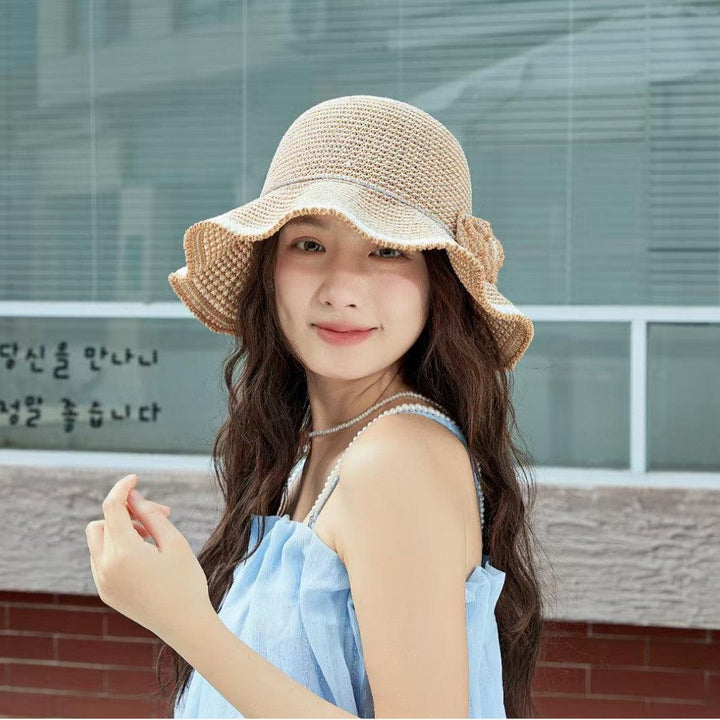 Flower knitted sun hat, foldable wide brimmed fisherman hat, sun protection hat Thebesttailor