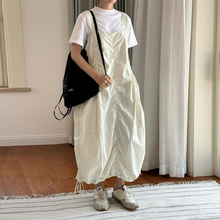 Summer casual drawstring pleated overalls dress workwear dress Thebesttailor
