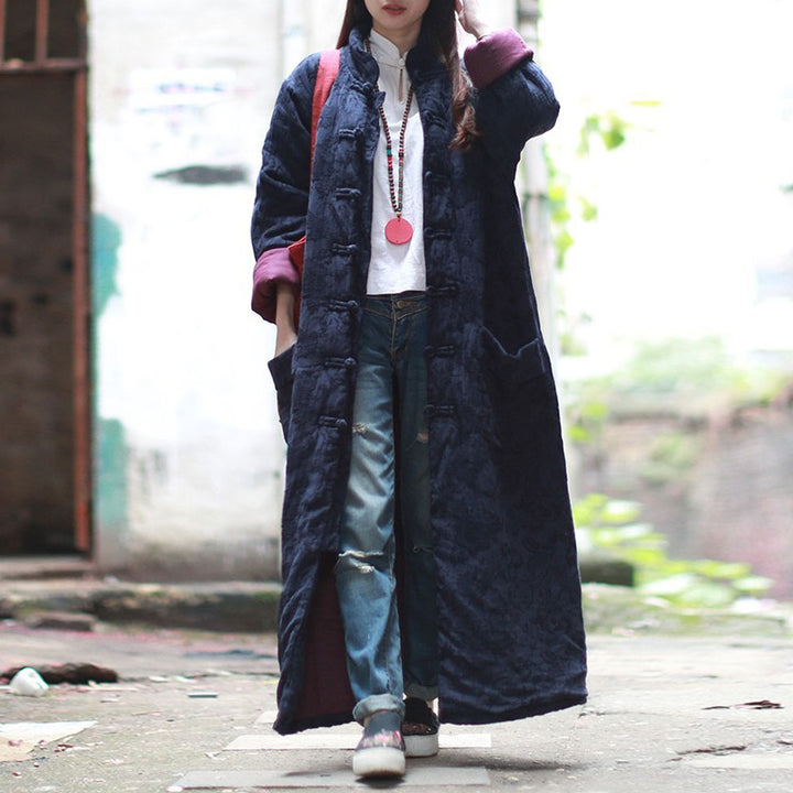 Vintage Linen Blue Jacquard Padded Coat