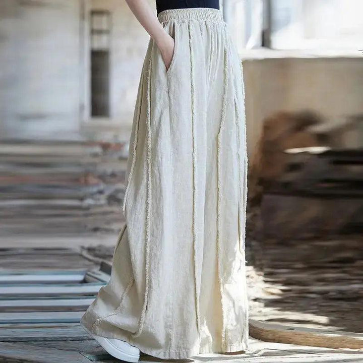 Women's Linen Pants Culottes with Retro Wide Leg Style-Women's pants-Thebesttailor-One size-Linen color-Thebesttailor