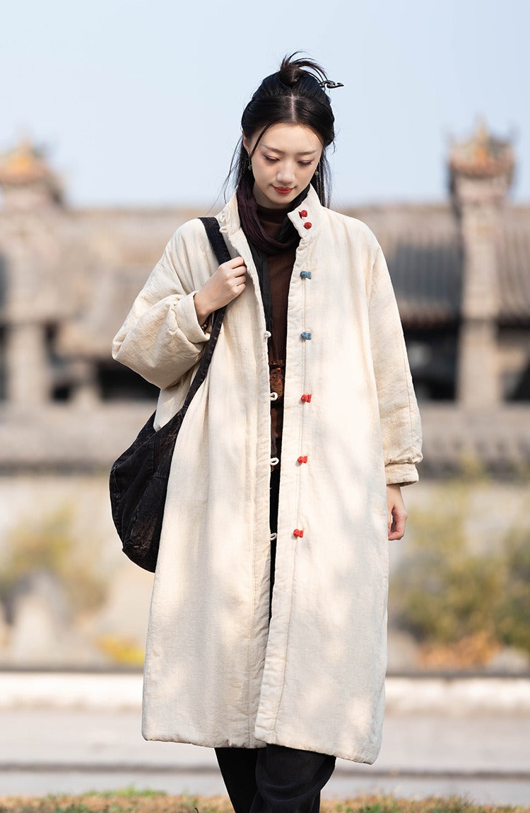 Women's Winter Christmas Linen Quilted Midi Coat
