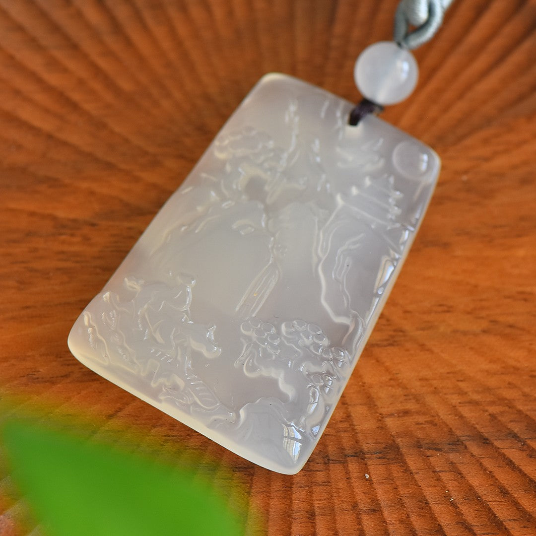 Natural ice chalcedony landscape pendant for women