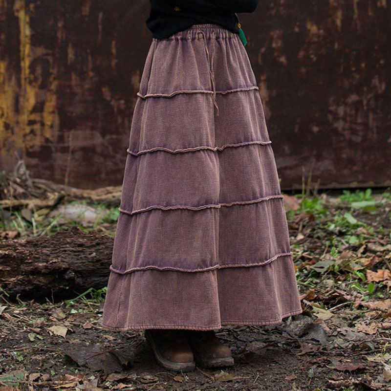 Retro Long Wool A-line Maxi Skirt with Pockets for Women-Women's Skirts-Thebesttailor-One size-Purple-Ramie-Thebesttailor
